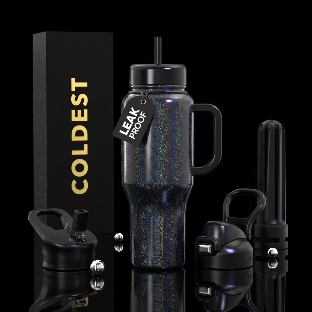 Opal black shimmer water bottle design