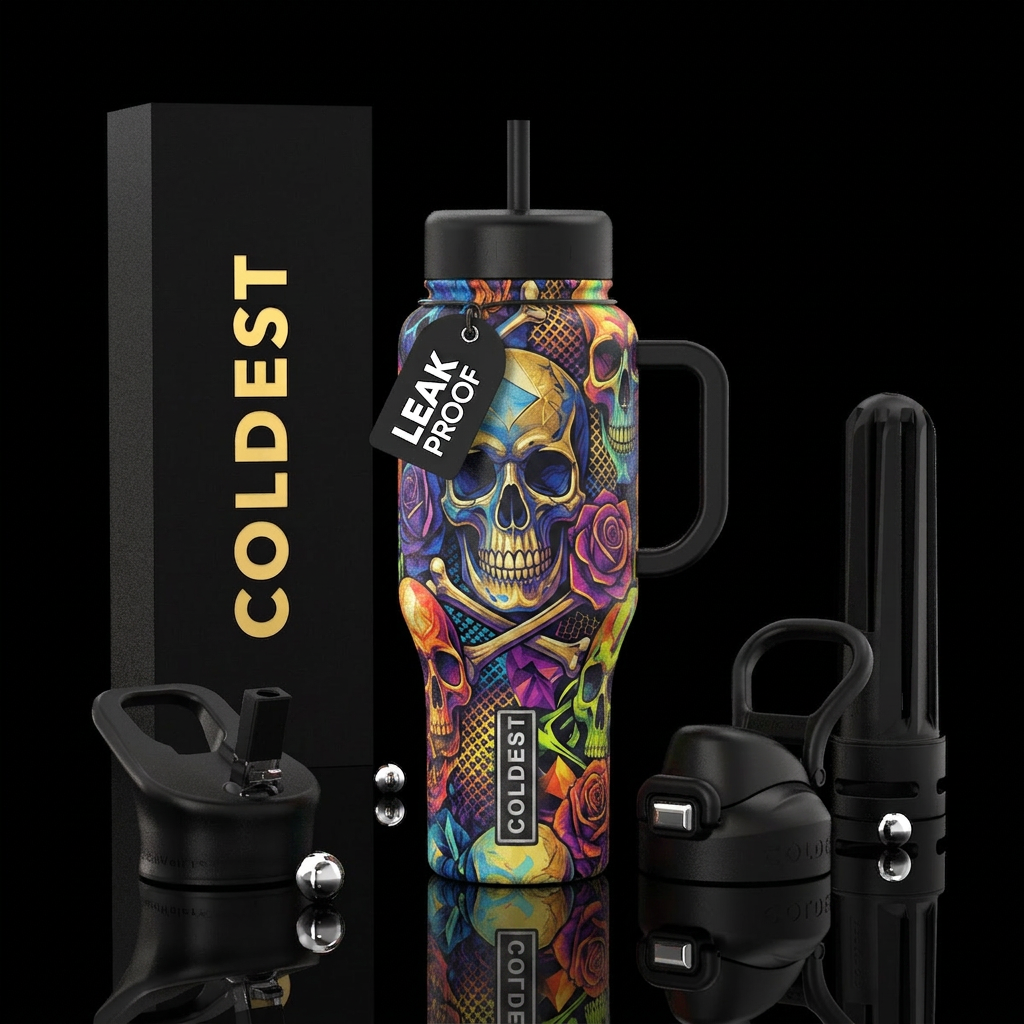 Skulls abstract water bottle design