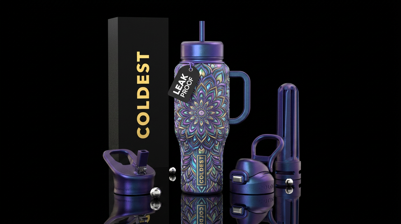 Iridescent Mandela water bottle design