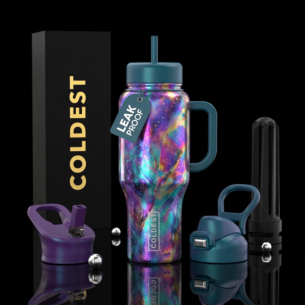 iridescent abstract water bottle design