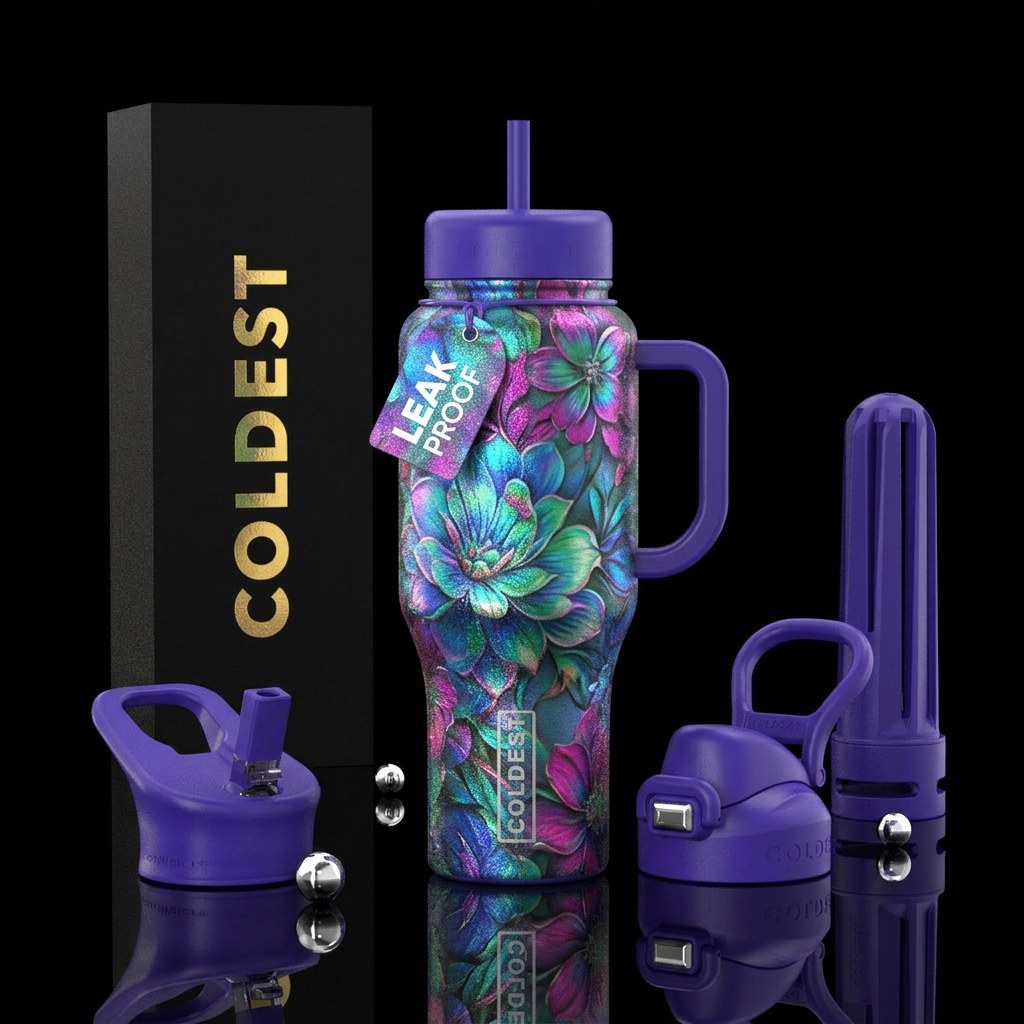 Floral shimmer water bottle design