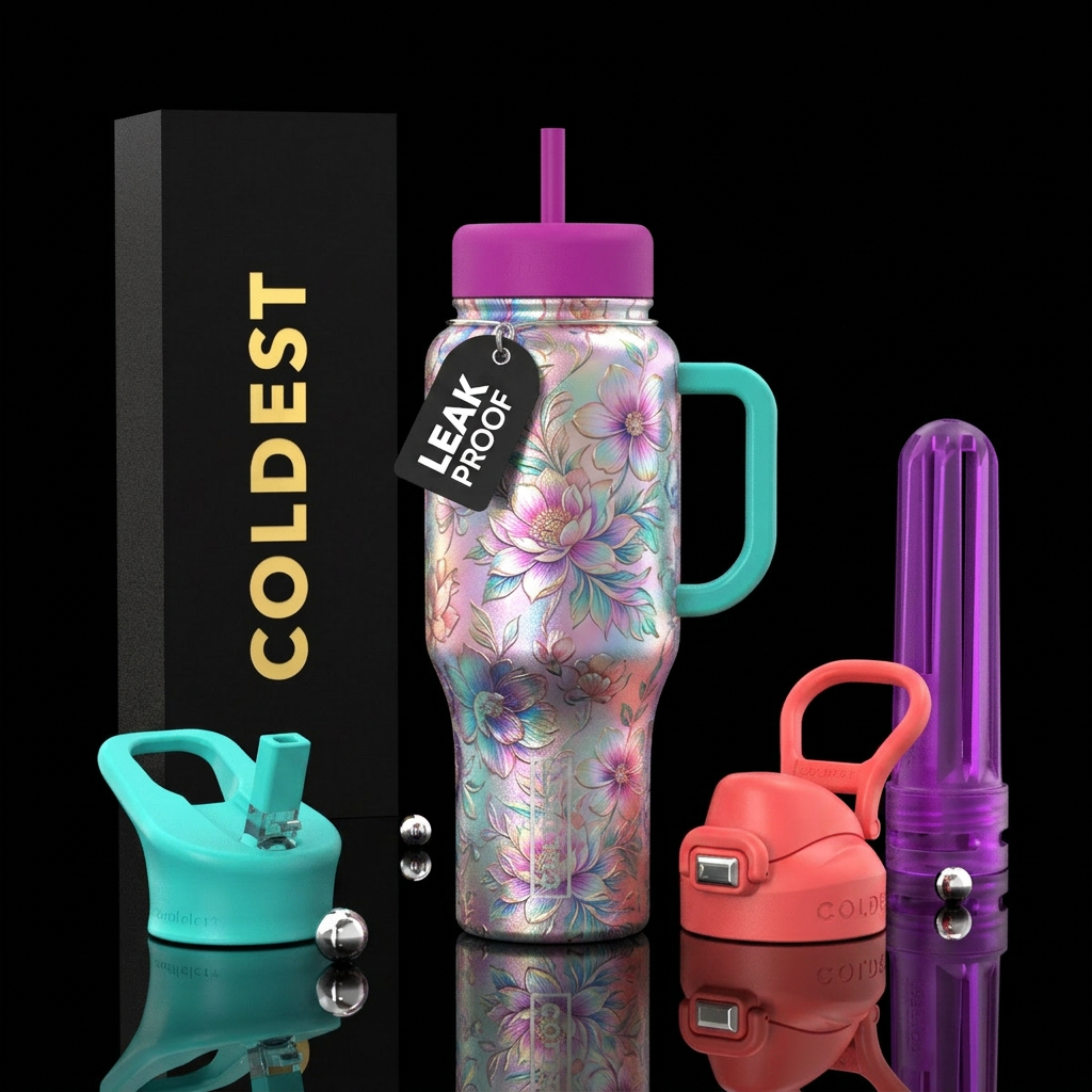 Floral shimmer water bottle design