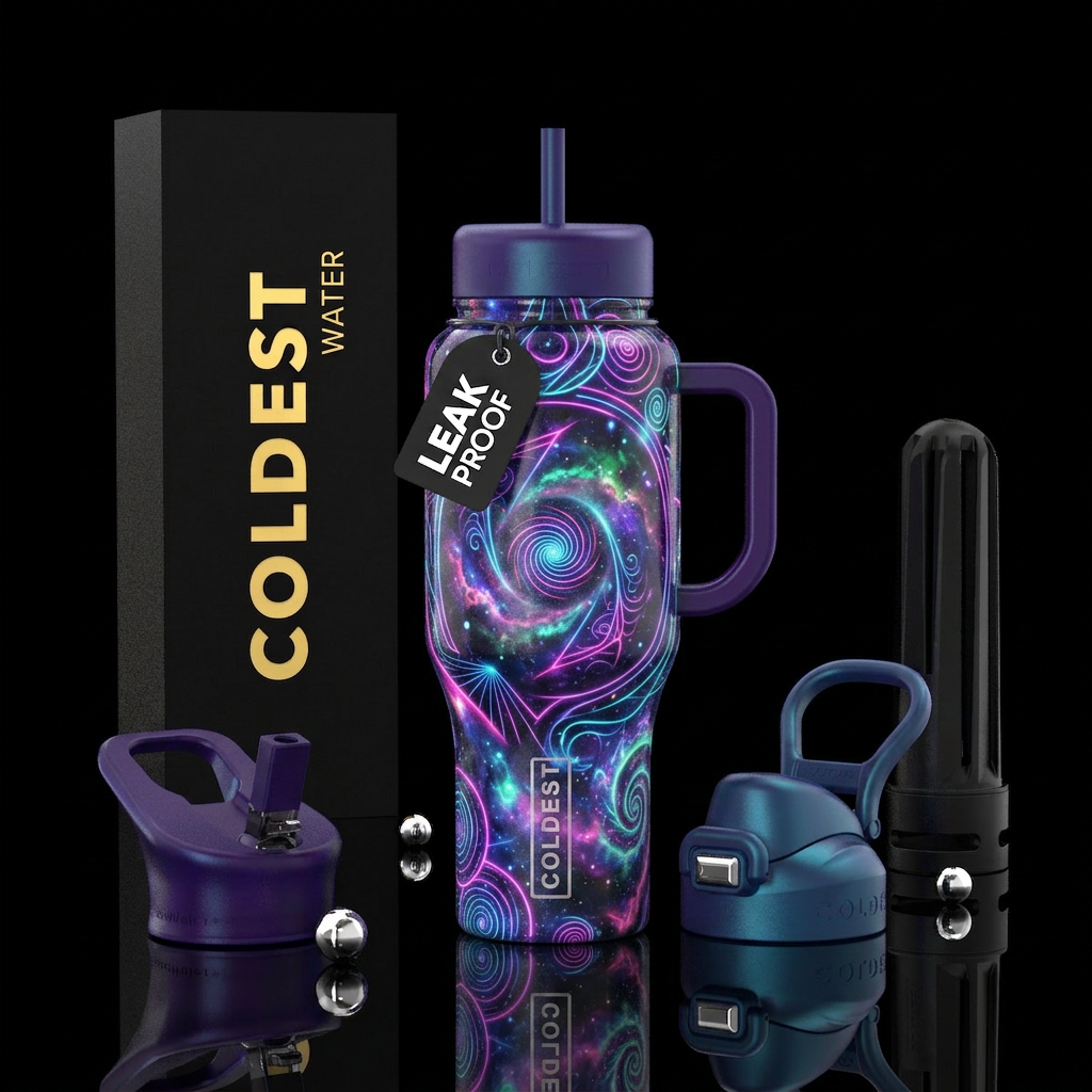 cosmic hypnotic neon water bottle design