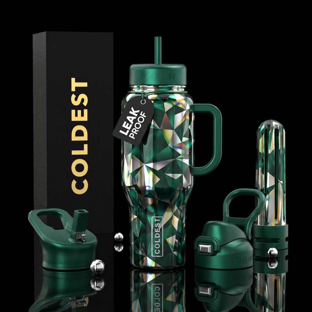 Prism Deep emerald with metallic accents water bottle design