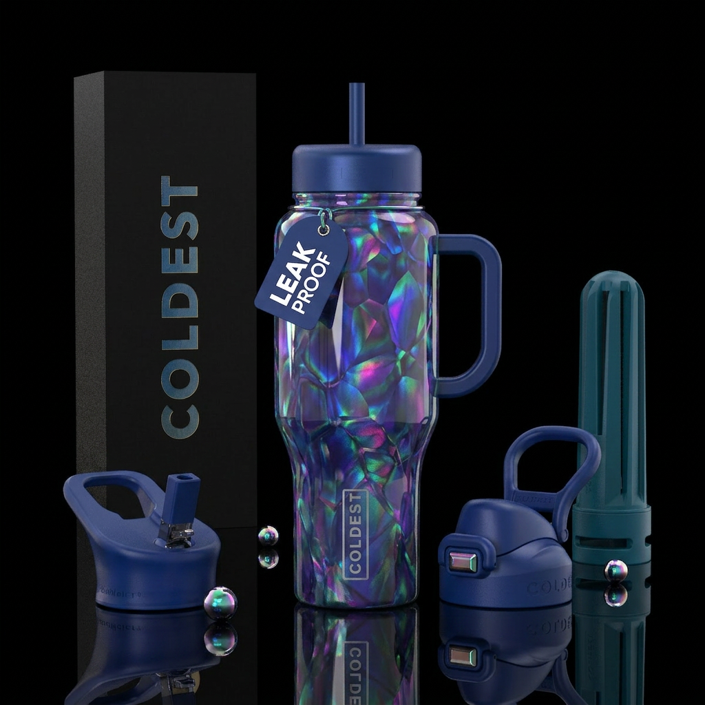 enchanting, prismatic,, agate, hologram, nordic water bottle design