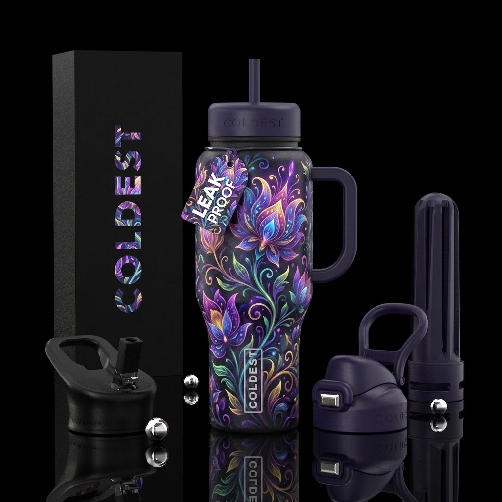 enchanting, magical floral water bottle design