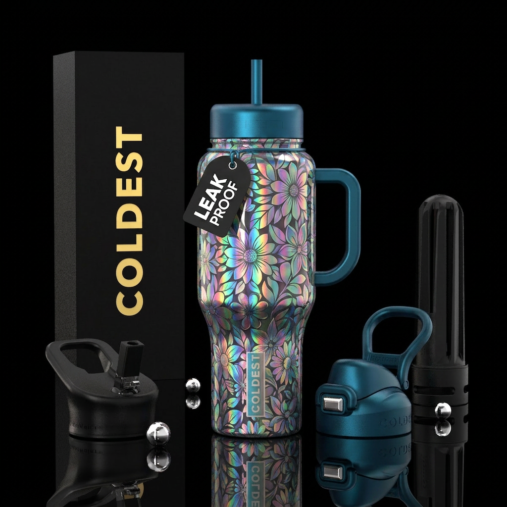 enchanting, prismatic floral water bottle design