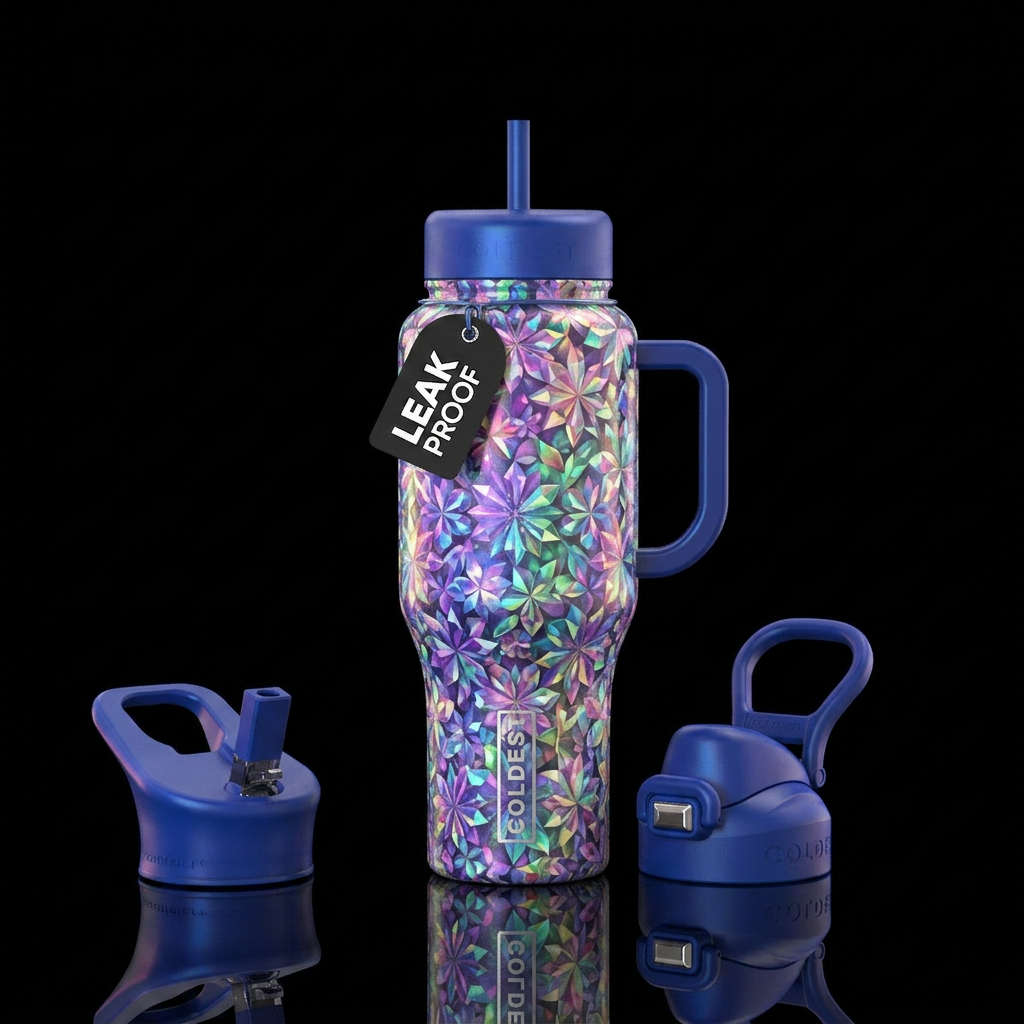 enchanting, prismatic floral water bottle design
