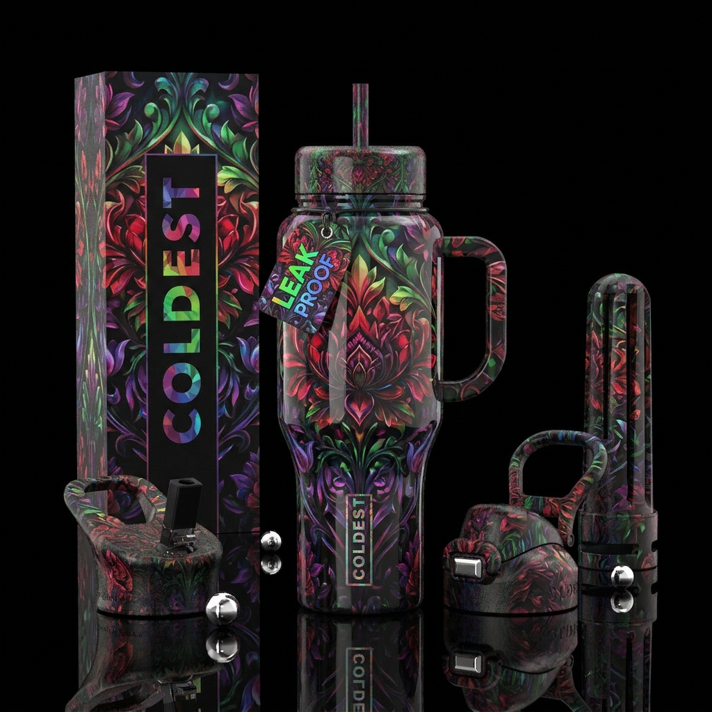 prismatic floral, gothic water bottle design