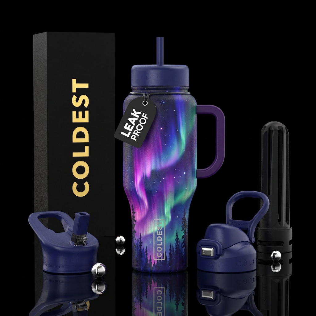 enchanted, abstract, nostalgic, magical, northern ... water bottle design