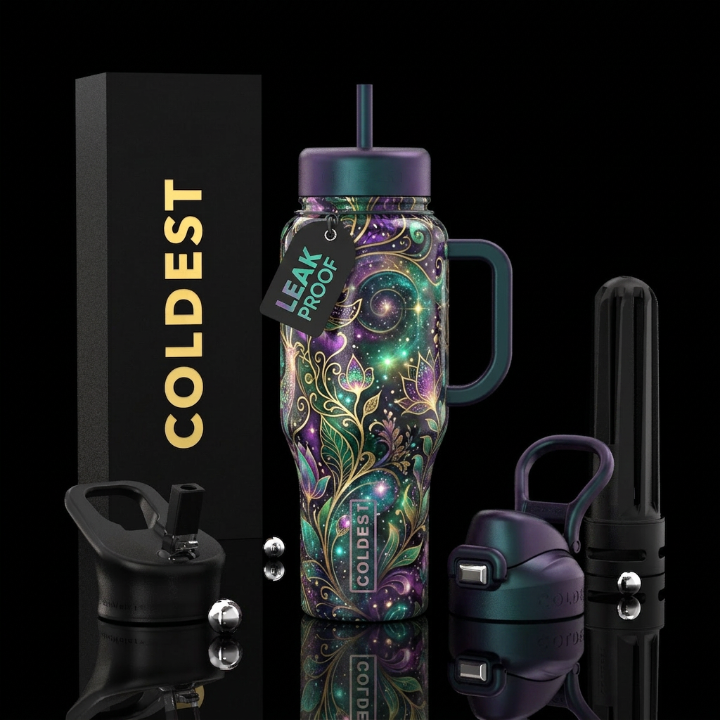 enchanted, abstract, nostalgic, magical,, garden water bottle design