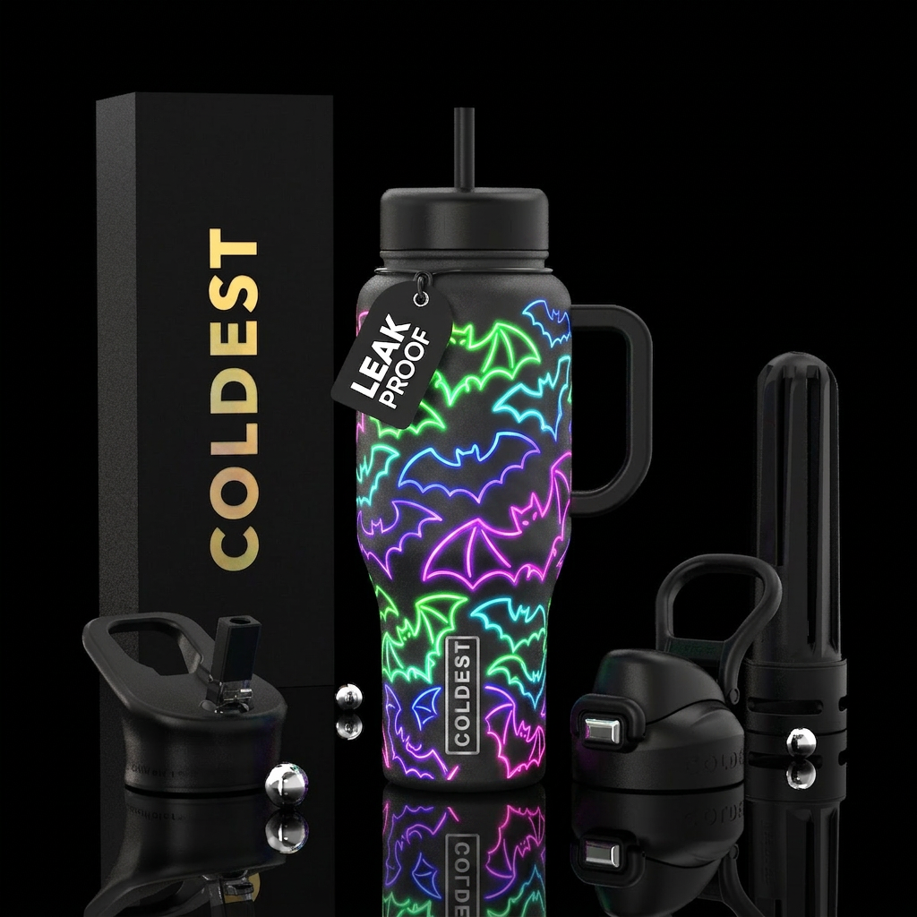 Neon Bats water bottle design