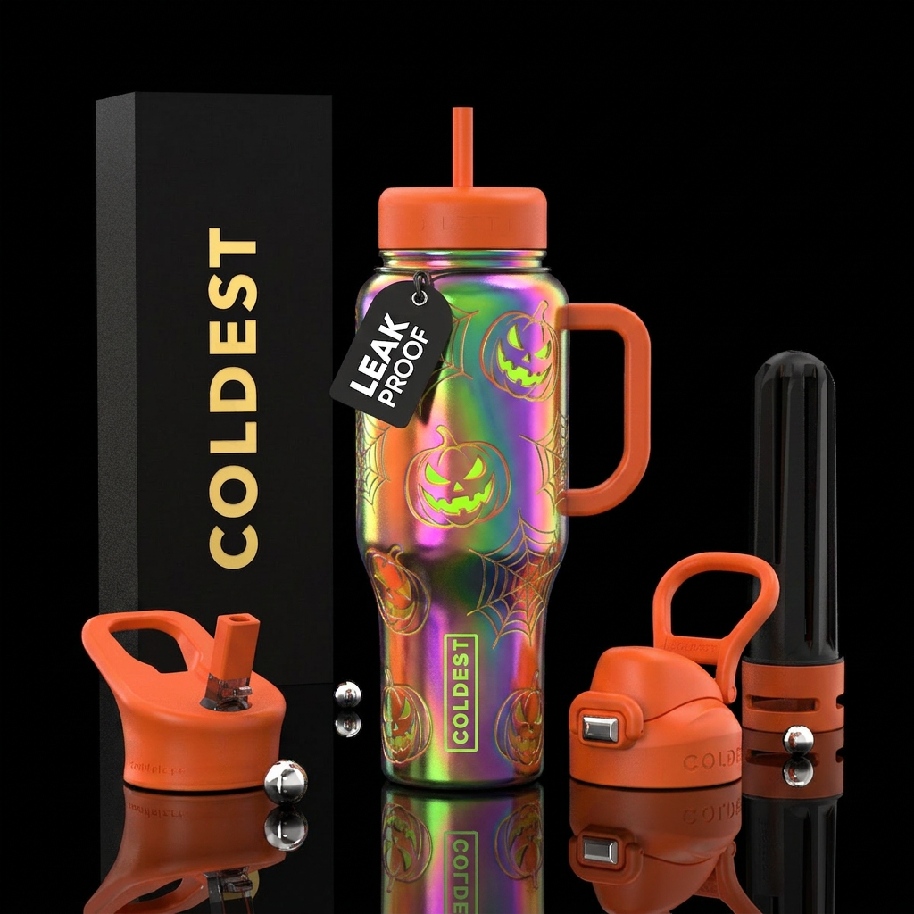 iridescent,,  halloween, neon water bottle design