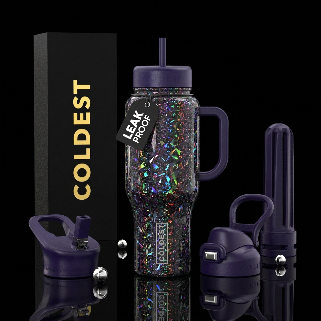 iridescent, prismatic, horror sparkly water bottle design