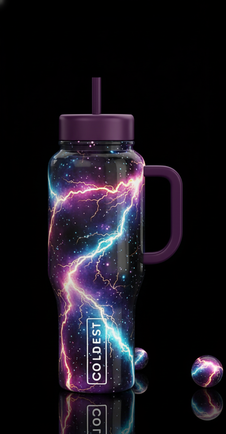 Cosmic lightning water bottle design