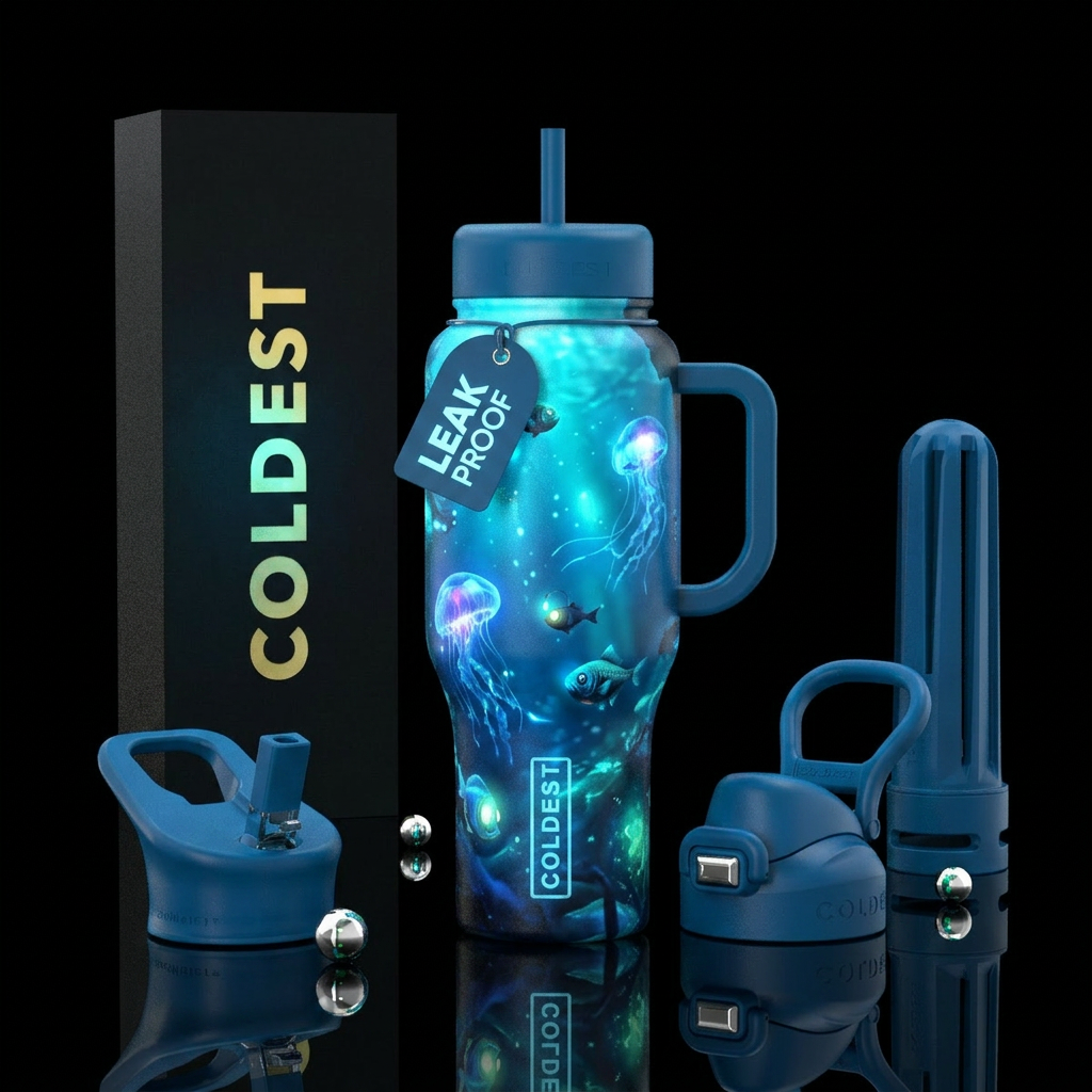 glowie, ocean, artistic water bottle design