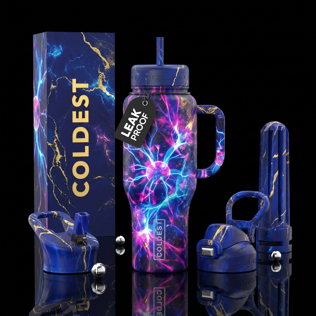 electric, luxurious, explosive water bottle design
