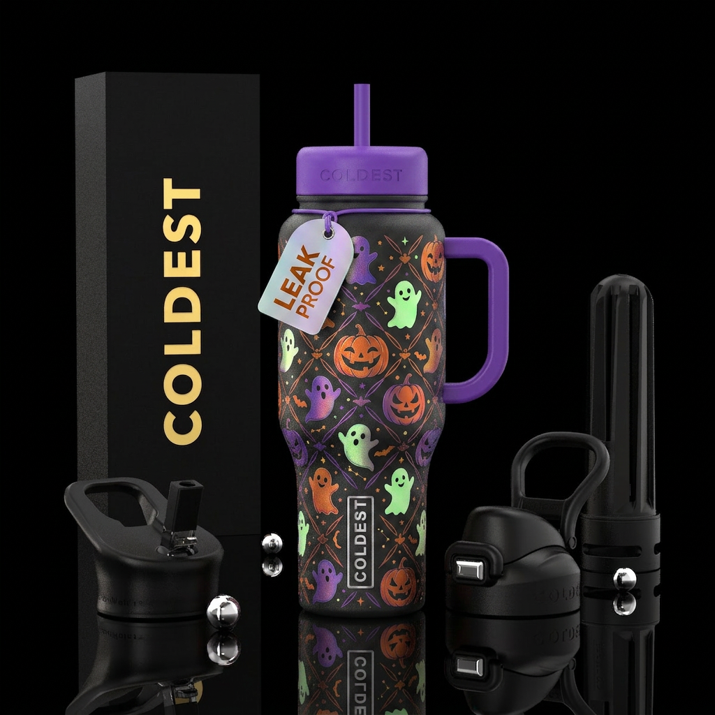 Halloween,spooky, pumpkin, ghost water bottle design