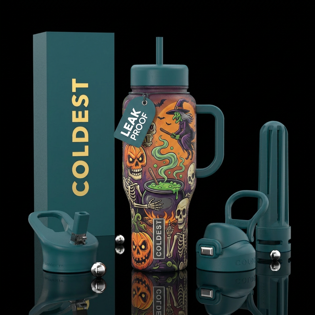Pumpkin skulls skeleton witches potion water bottle design
