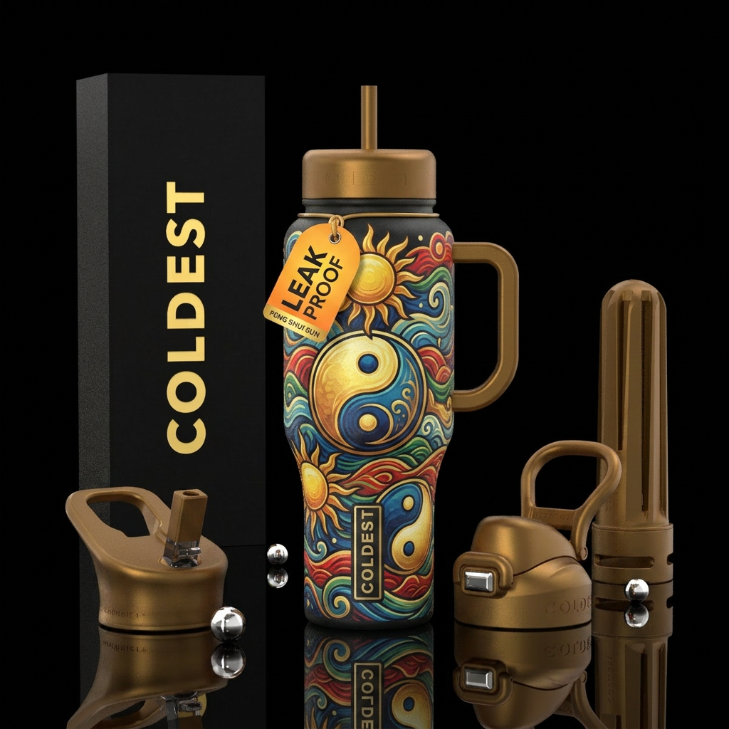 Feng shui, sun, ying yang water bottle design