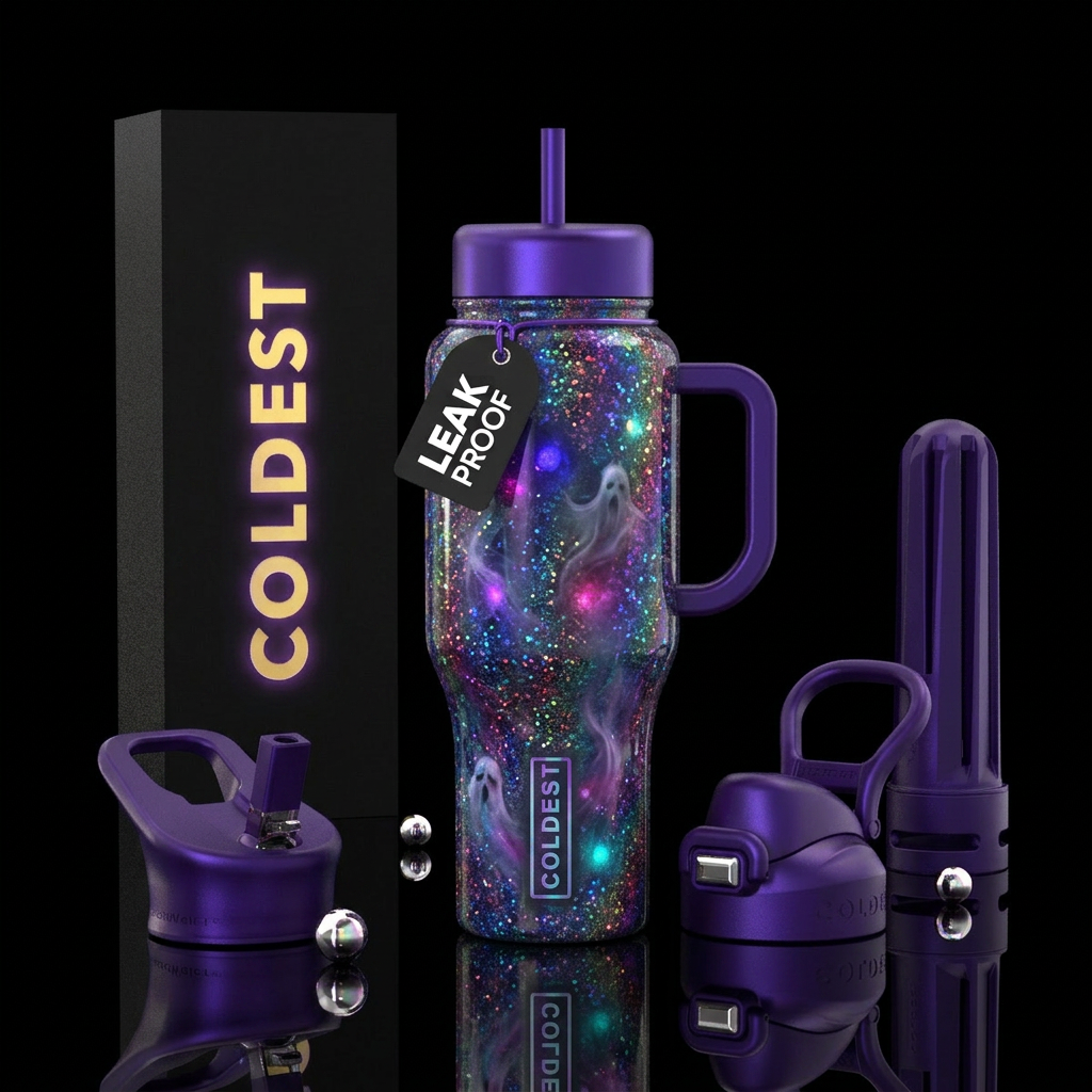 sparkly, glowie, irridescent, haunted water bottle design