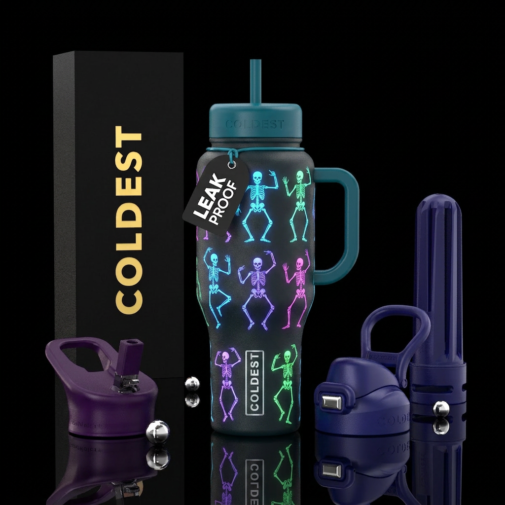 Dancing Glowie skeletons water bottle design
