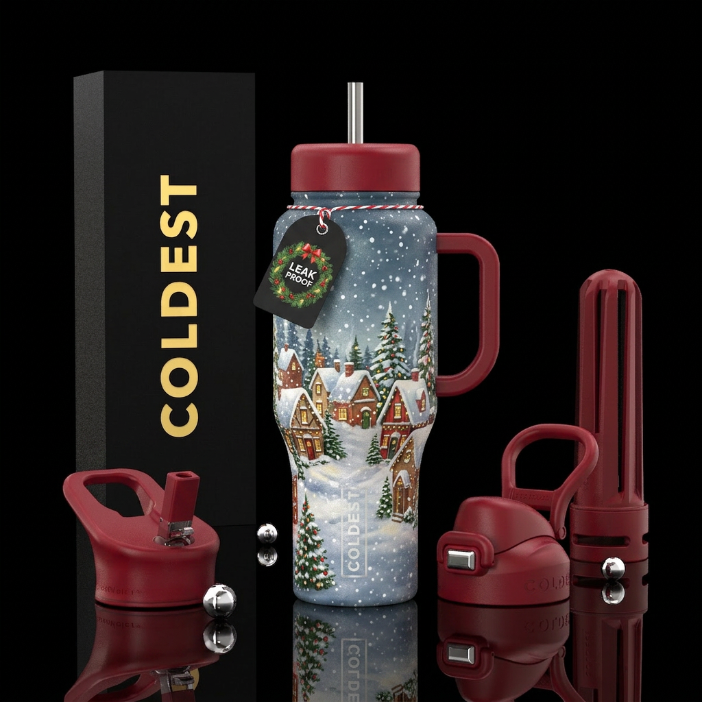 Christmas, snow, water bottle design