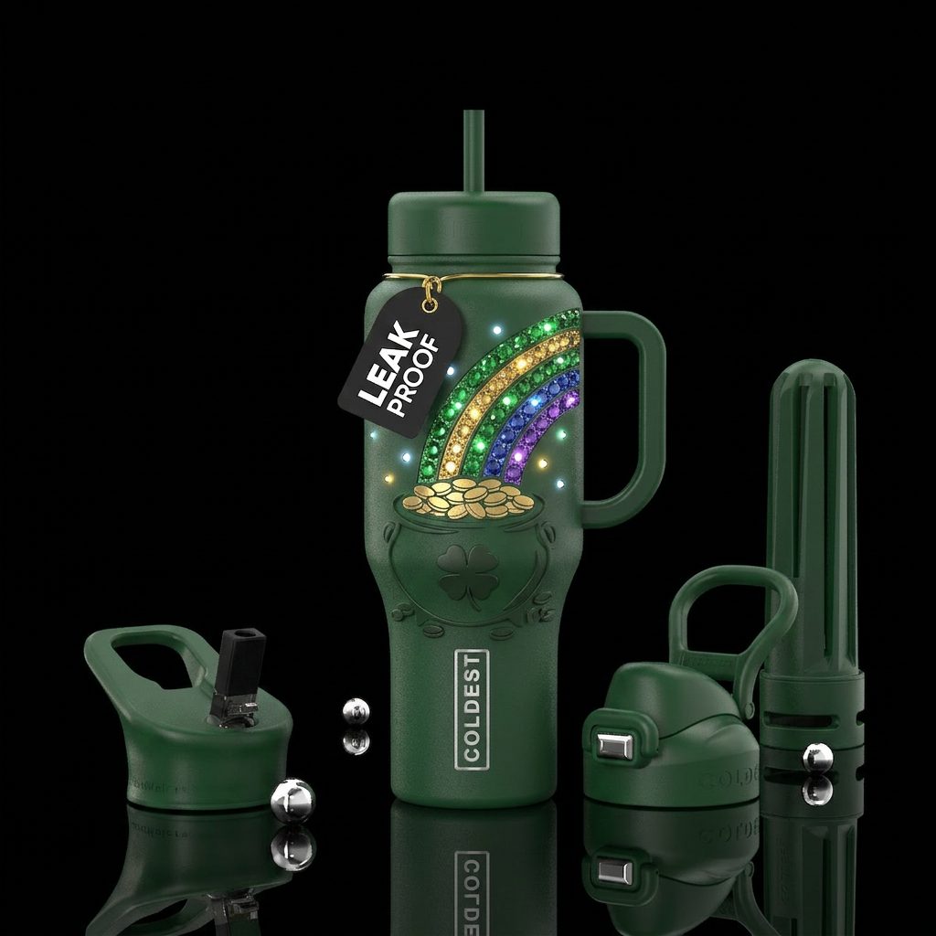Glowie, pot of gold rainbow st paddy water bottle design