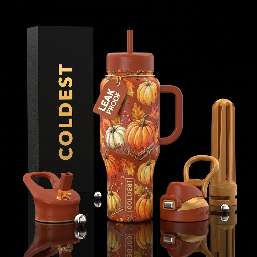 Fall, pumpkins, pumpkin spice, leaves water bottle design