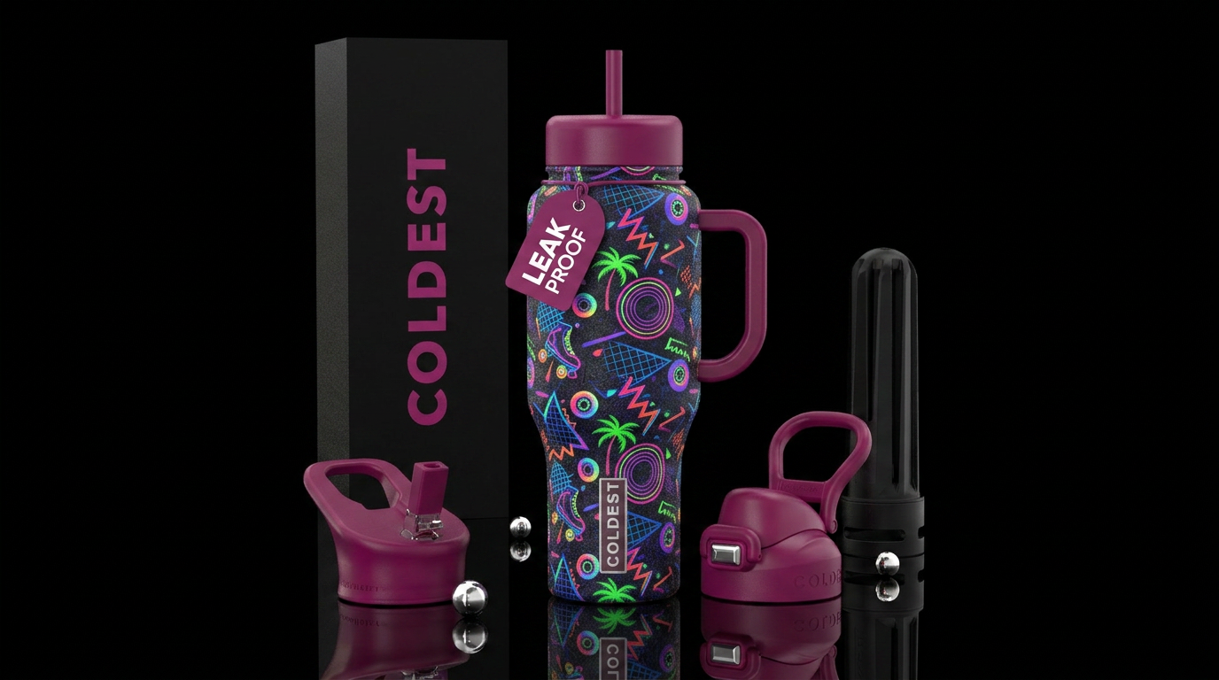 80’s roller skating rink water bottle design