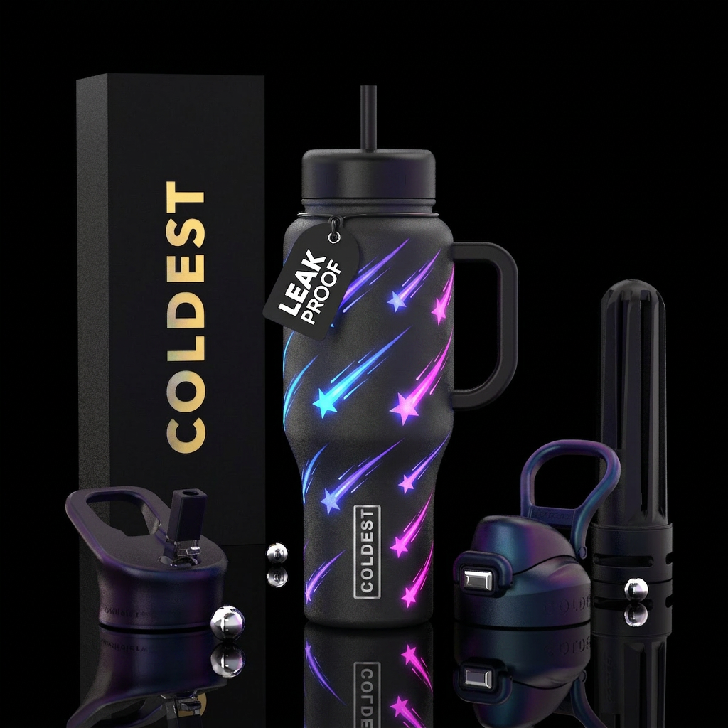 Glowie shooting stars water bottle design