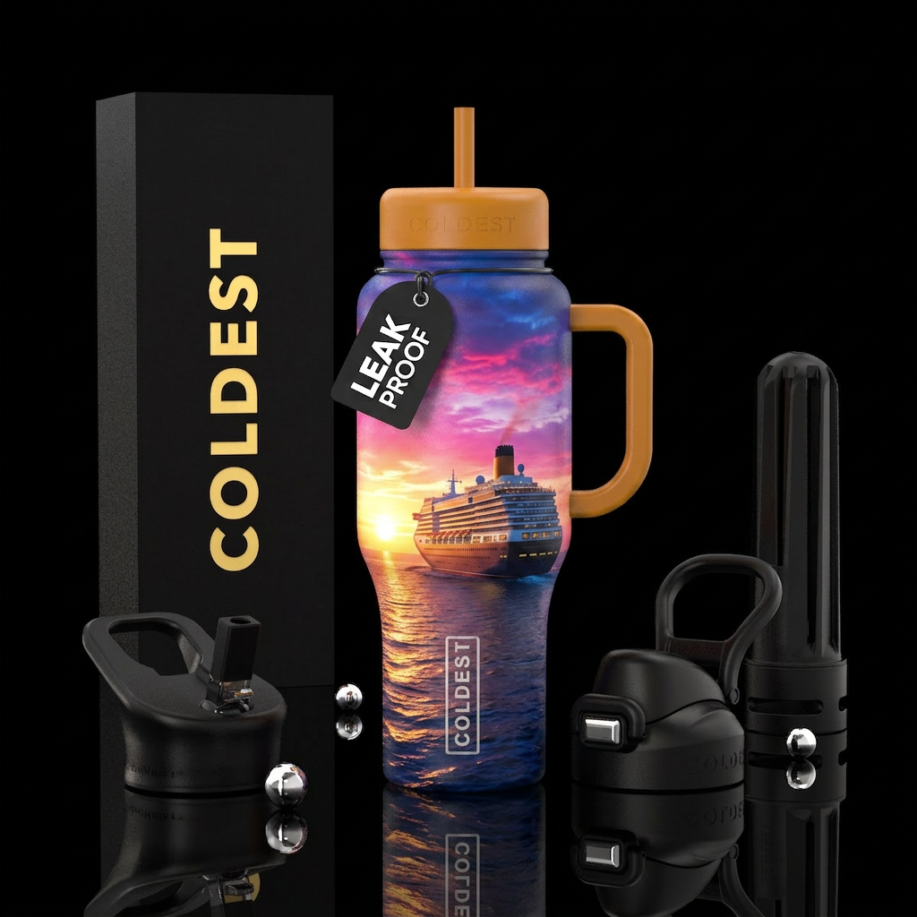 C RT use ship, ocean, sunrise water bottle design