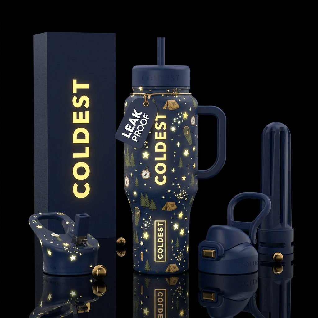 Nature camping brigh Glowie stars water bottle design
