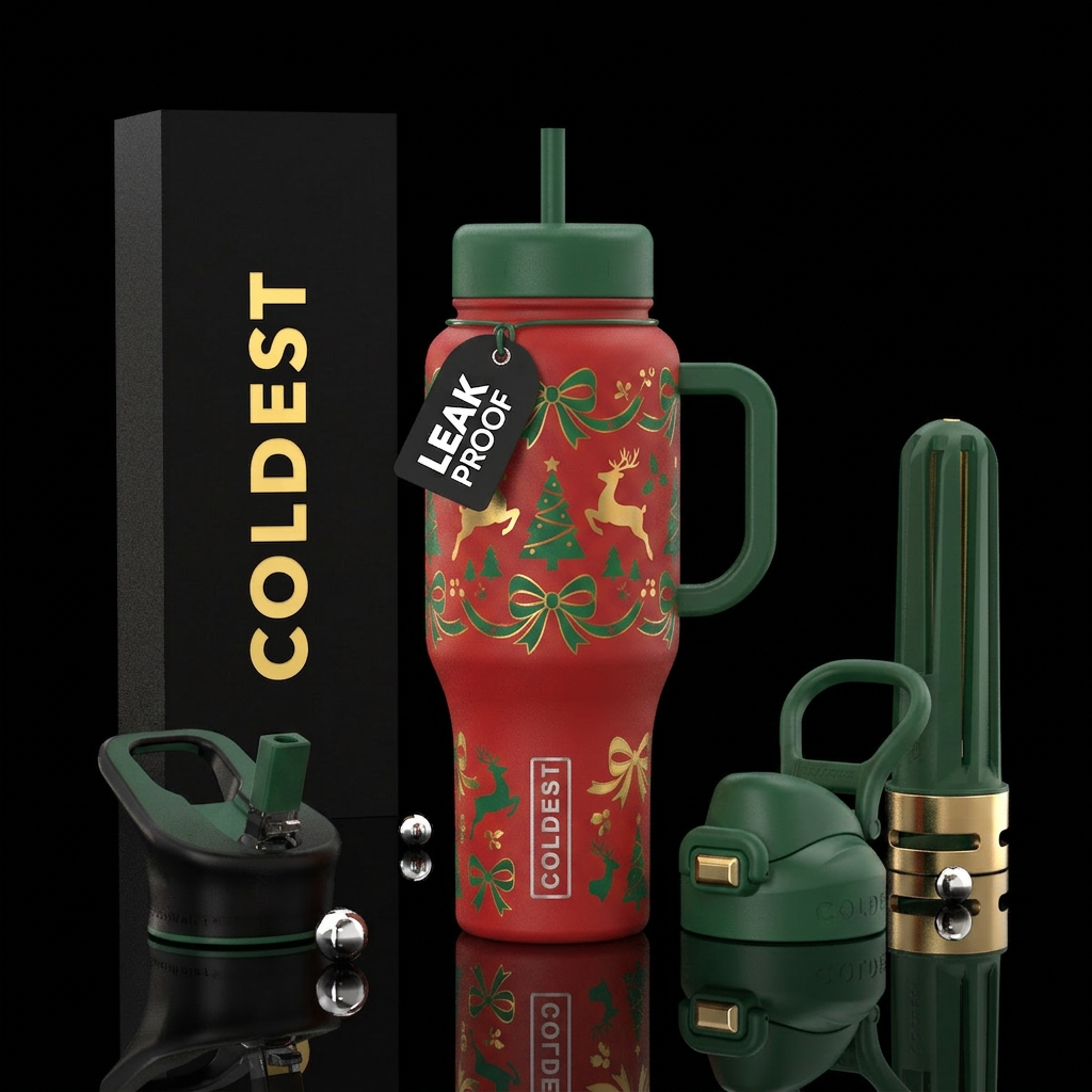 Bows, Christmas, reindeer water bottle design