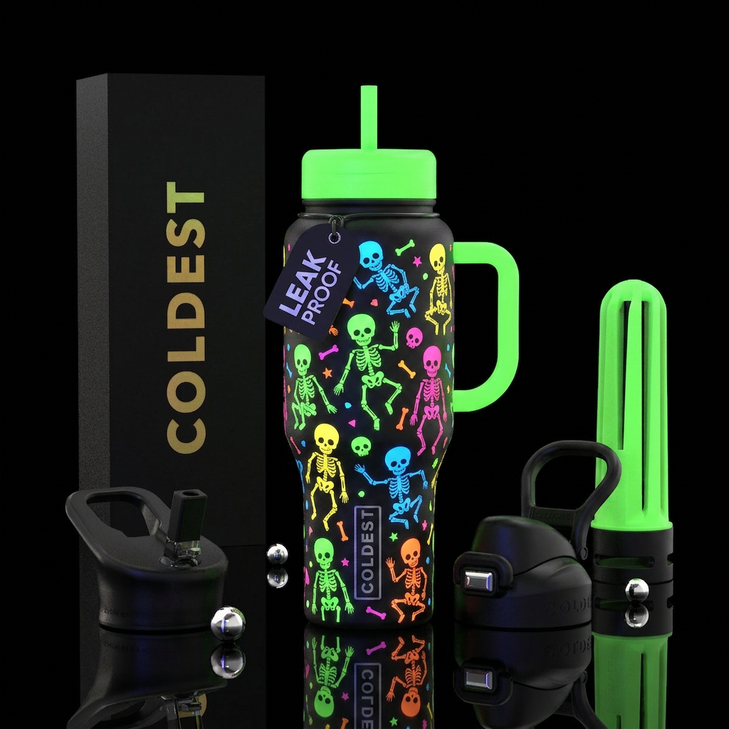 Halloween, Glowie baby skeletons water bottle design