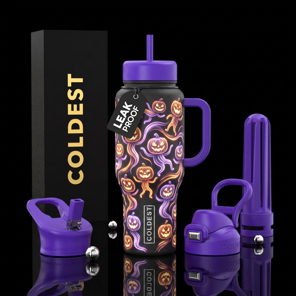 Dancing jack o lantern glowie water bottle design