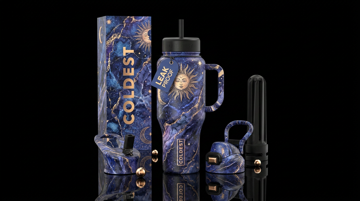 Sun,moon, marble sparkling water bottle design