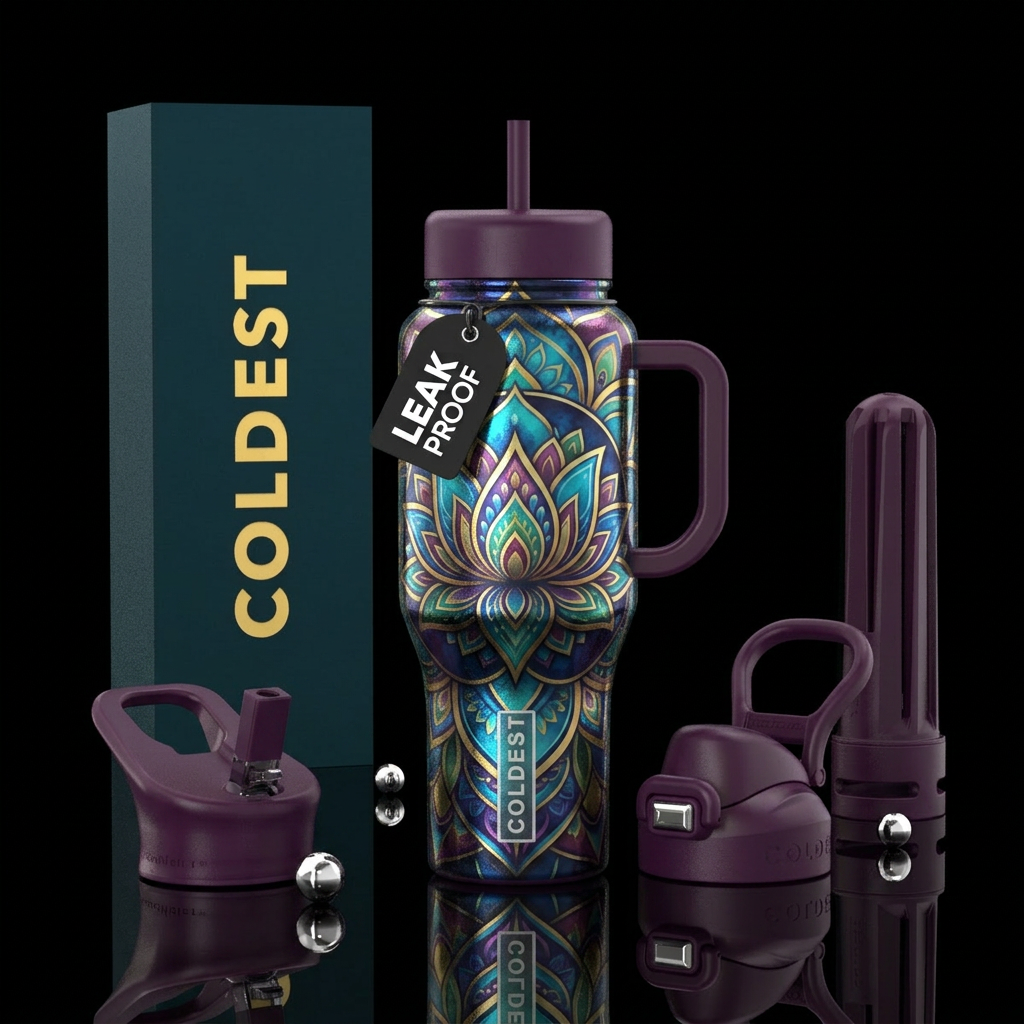 lotus, boho,, peaceful water bottle design
