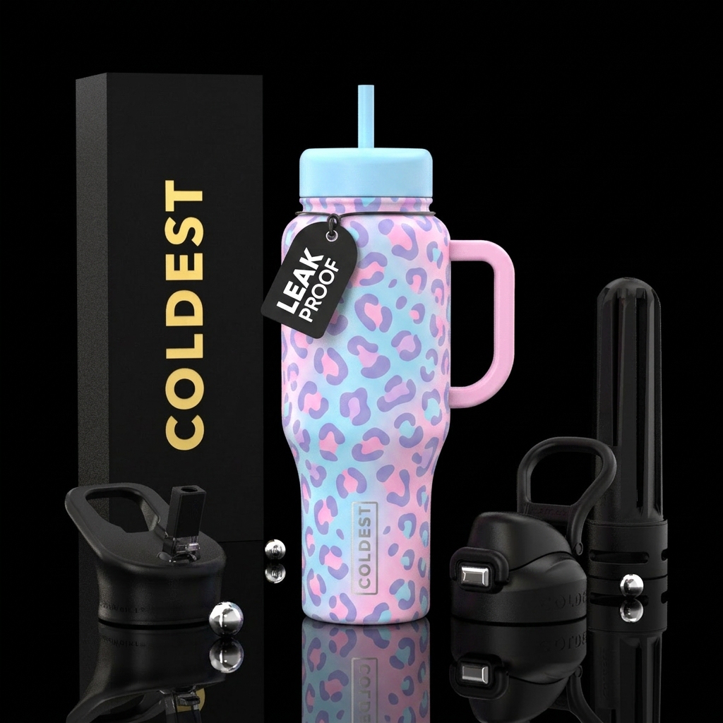 Cotton candy colored leopard print water bottle design