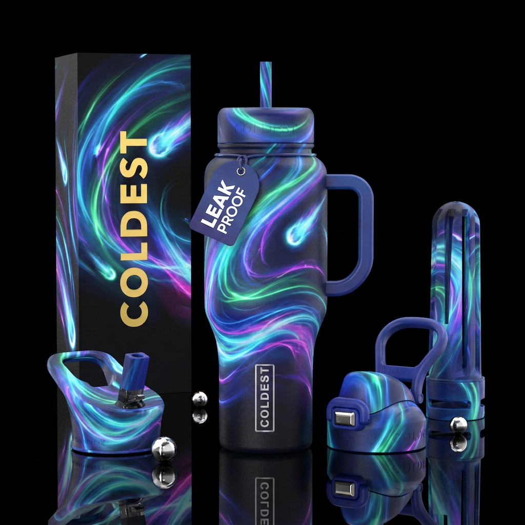 Aura comets water bottle design