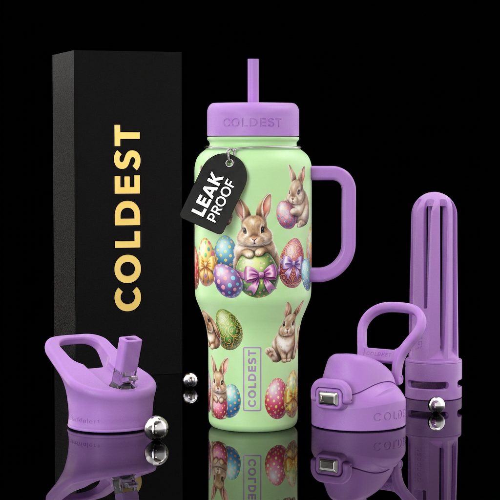 Baby bunnies, Easter eggs water bottle design