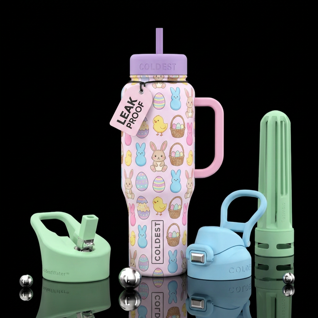 Small baby bunnies, Easter eggs, baby chicks, smal... water bottle design