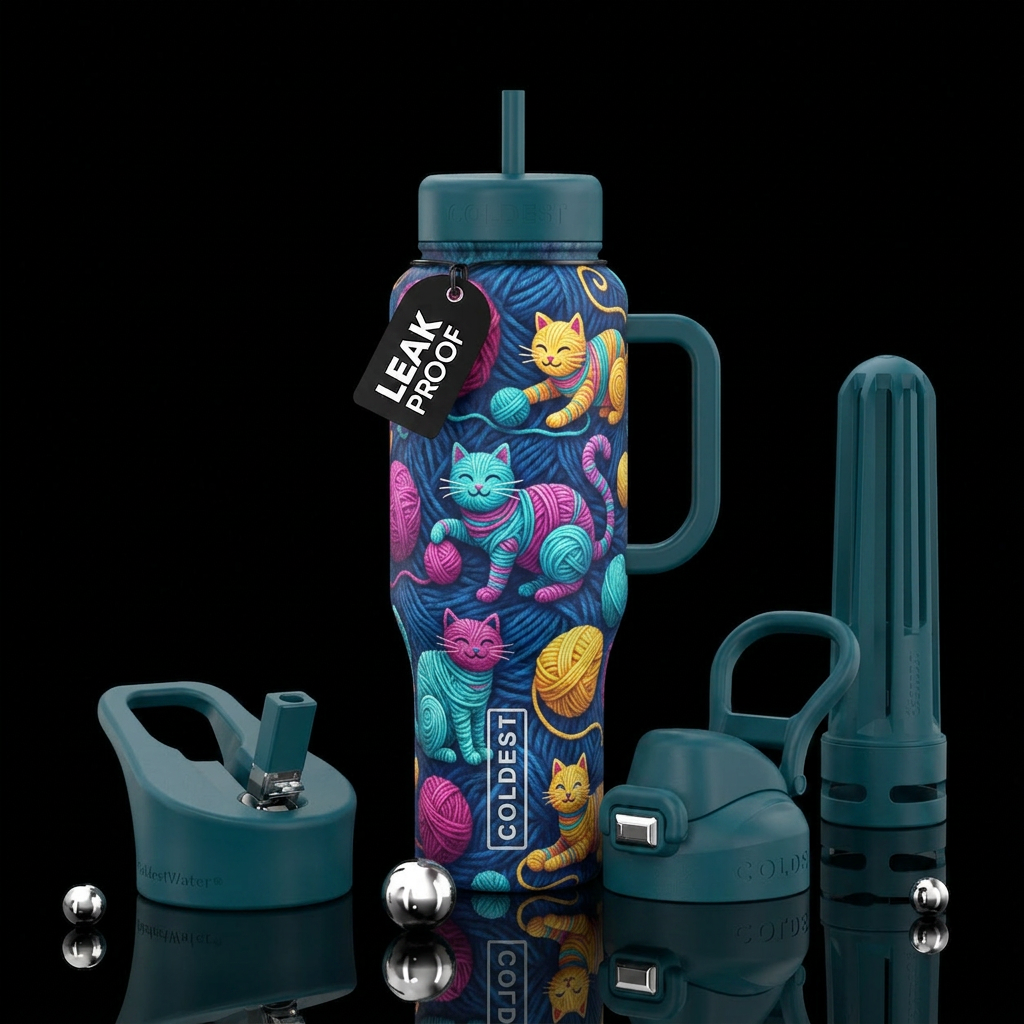 Yarn cats water bottle design