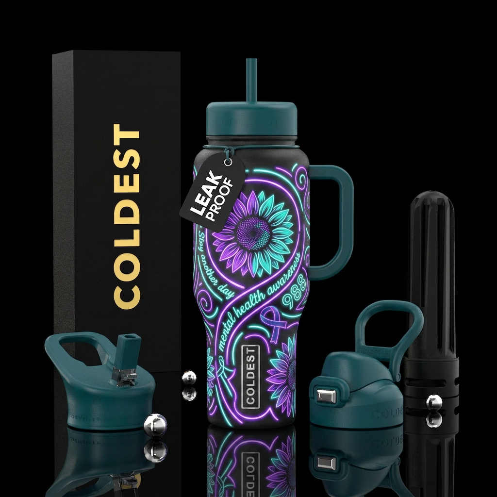 glow in the dark, neon light colors, positive affi... water bottle design