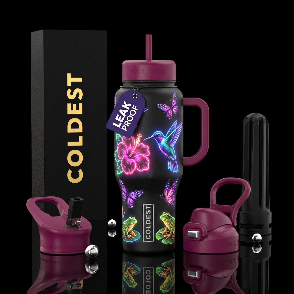 Humming bird flowers water bottle design
