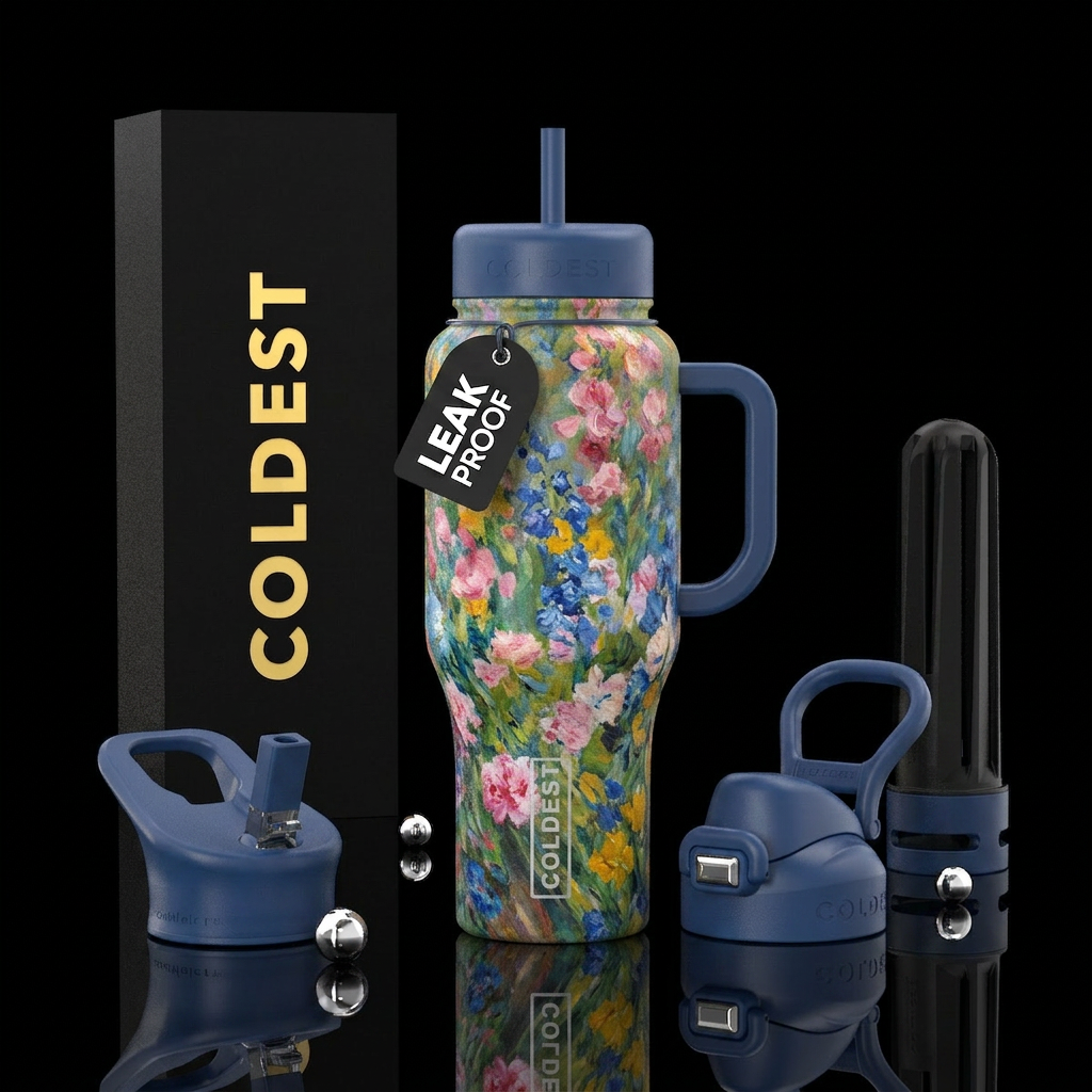 painted spring flowers by claudet monet water bottle design
