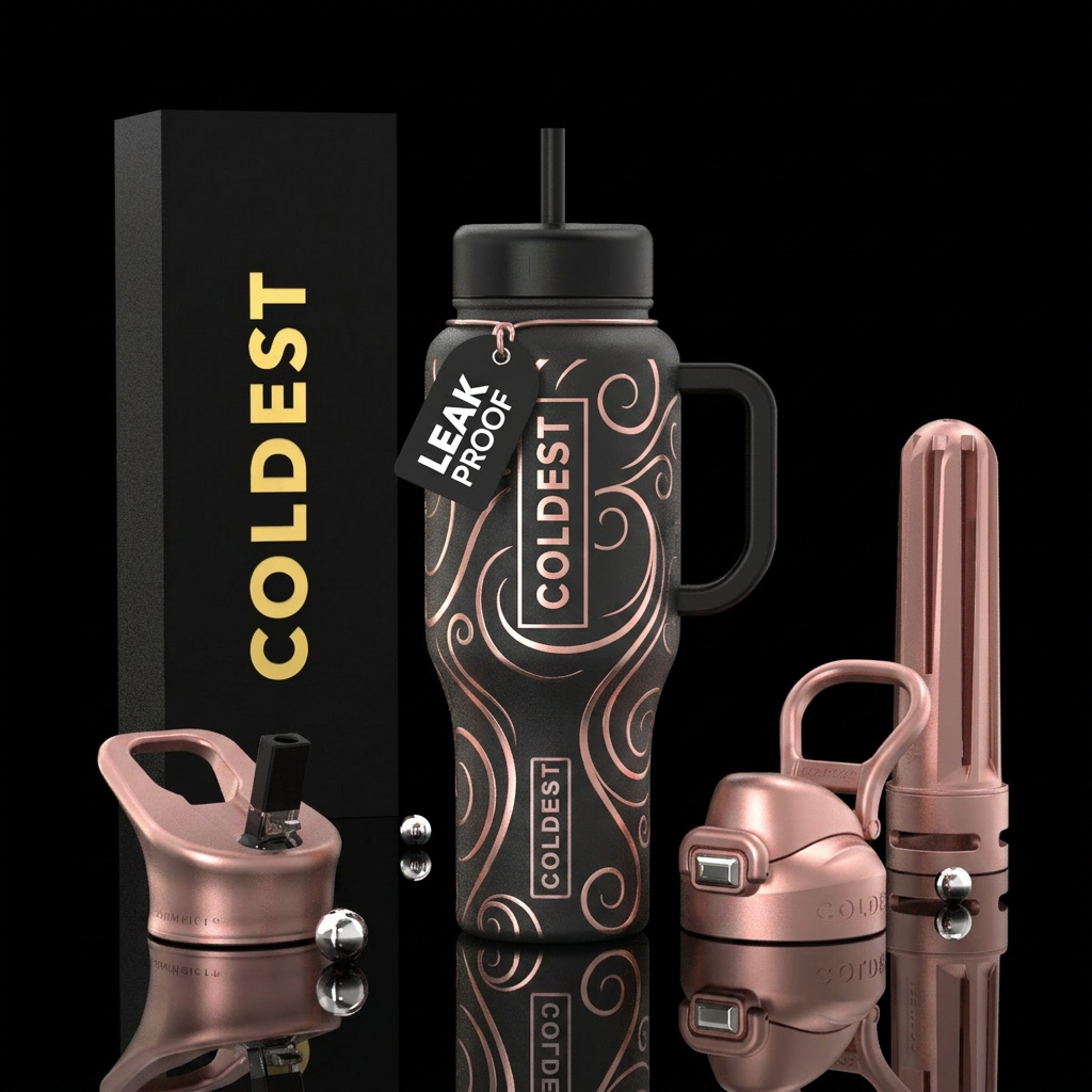 rose gold sprials, beautiul, magical water bottle design