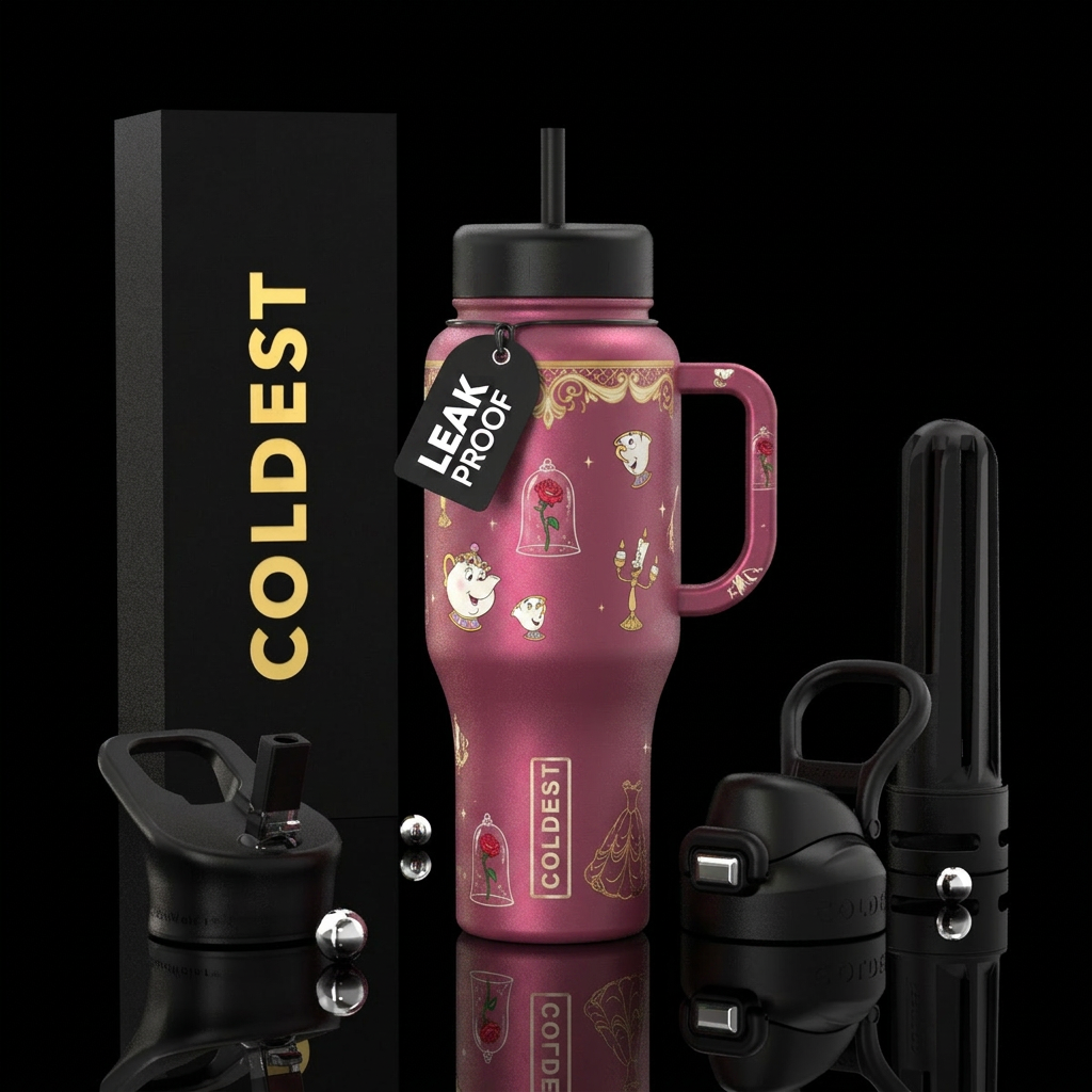 belle's dress, little enchanted roses, chip the te... water bottle design
