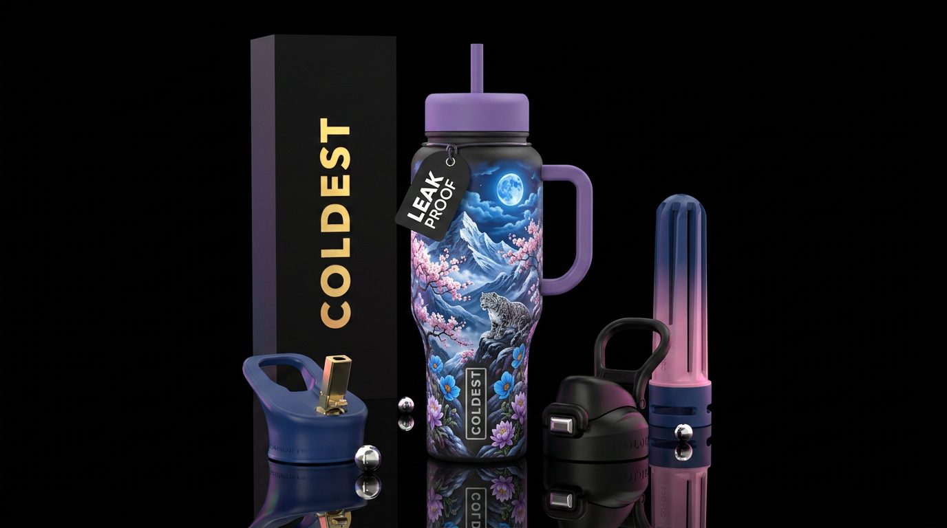 blossoming mountain water bottle design