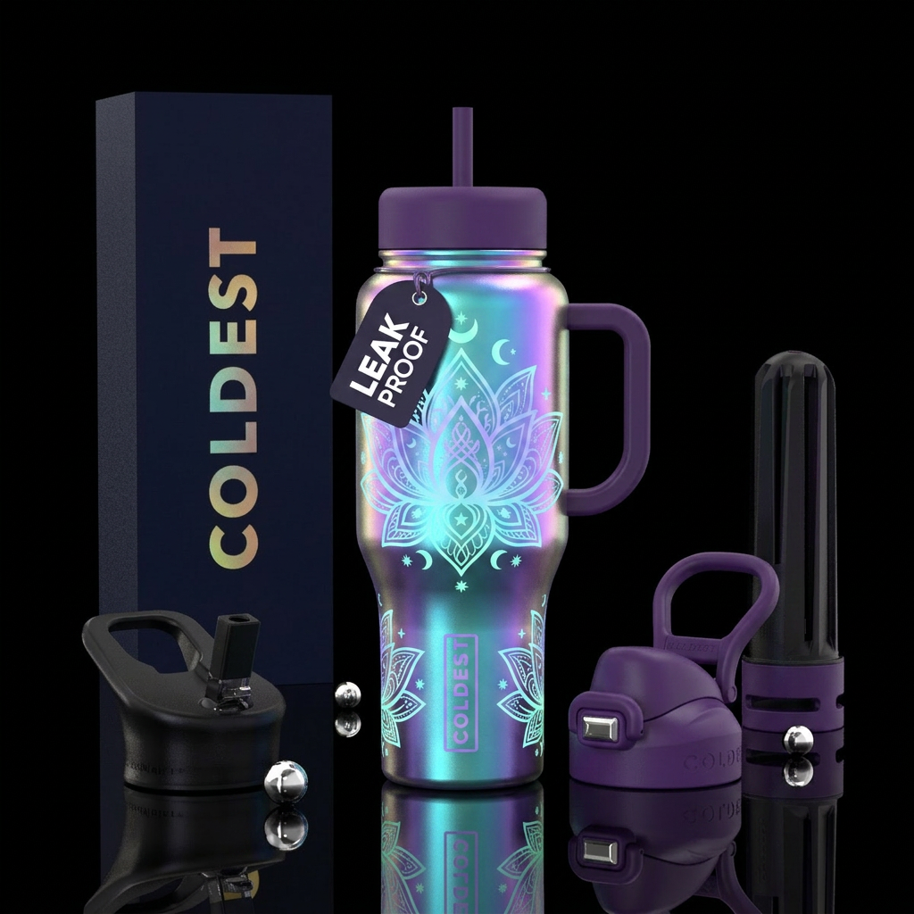 iridescent lotus water bottle design